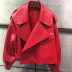 Women's Cropped Biker Jacket – Retro Faux Leather Moto Jacket
