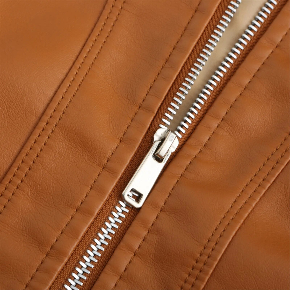 Women's Faux Leather Moto Jacket – Retro Zip-Up Biker Jacket