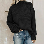 Women's High Neck Cable Sweater – Relaxed Knit Pullover