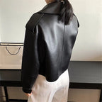 Women's Cropped Biker Jacket – Retro Faux Leather Moto Jacket