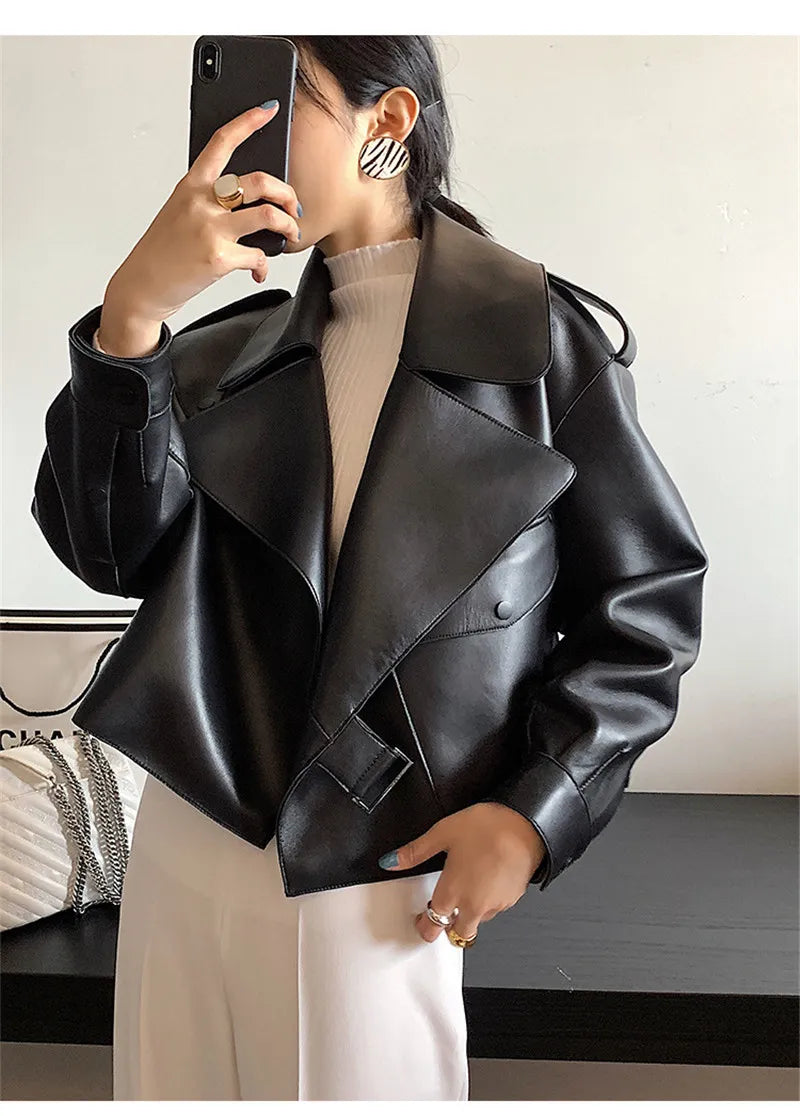 Women's Cropped Biker Jacket – Retro Faux Leather Moto Jacket