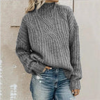 Women's High Neck Cable Sweater – Relaxed Knit Pullover