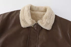 Women's Fleece Lined Faux Leather Jacket – Oversized Winter Jacket