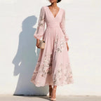 Women's Floral Pleated Wedding Guest Midi Dress – Flowy Evening Occasion Dress