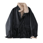 Women's Fleece Lined Faux Leather Jacket – Oversized Winter Jacket
