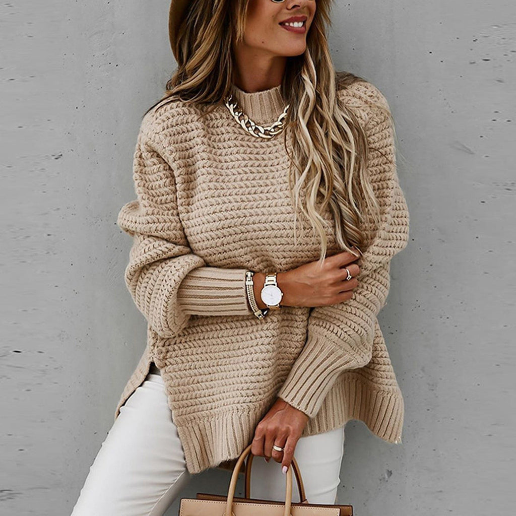 Women's Side Split Sweater – Longline High Neck Winter Sweater