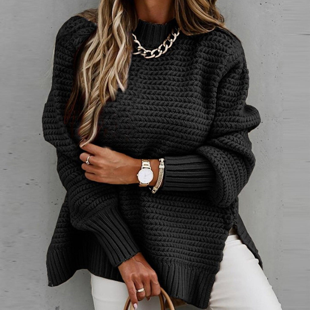 Women's Side Split Sweater – Longline High Neck Winter Sweater
