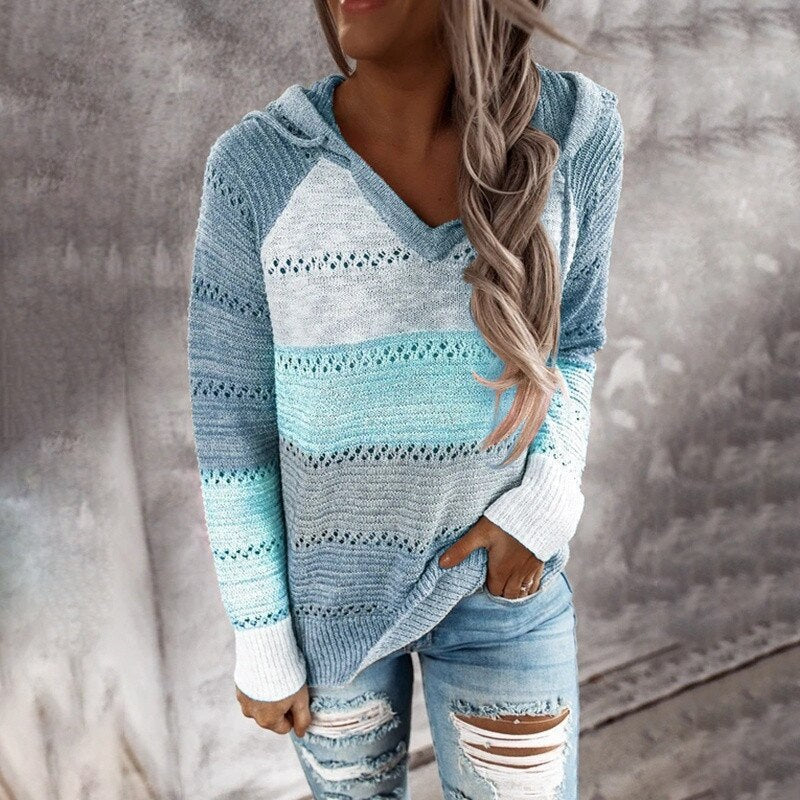 Women's Patchwork Pullover Hoodie – Relaxed Long Sleeve Hoodie