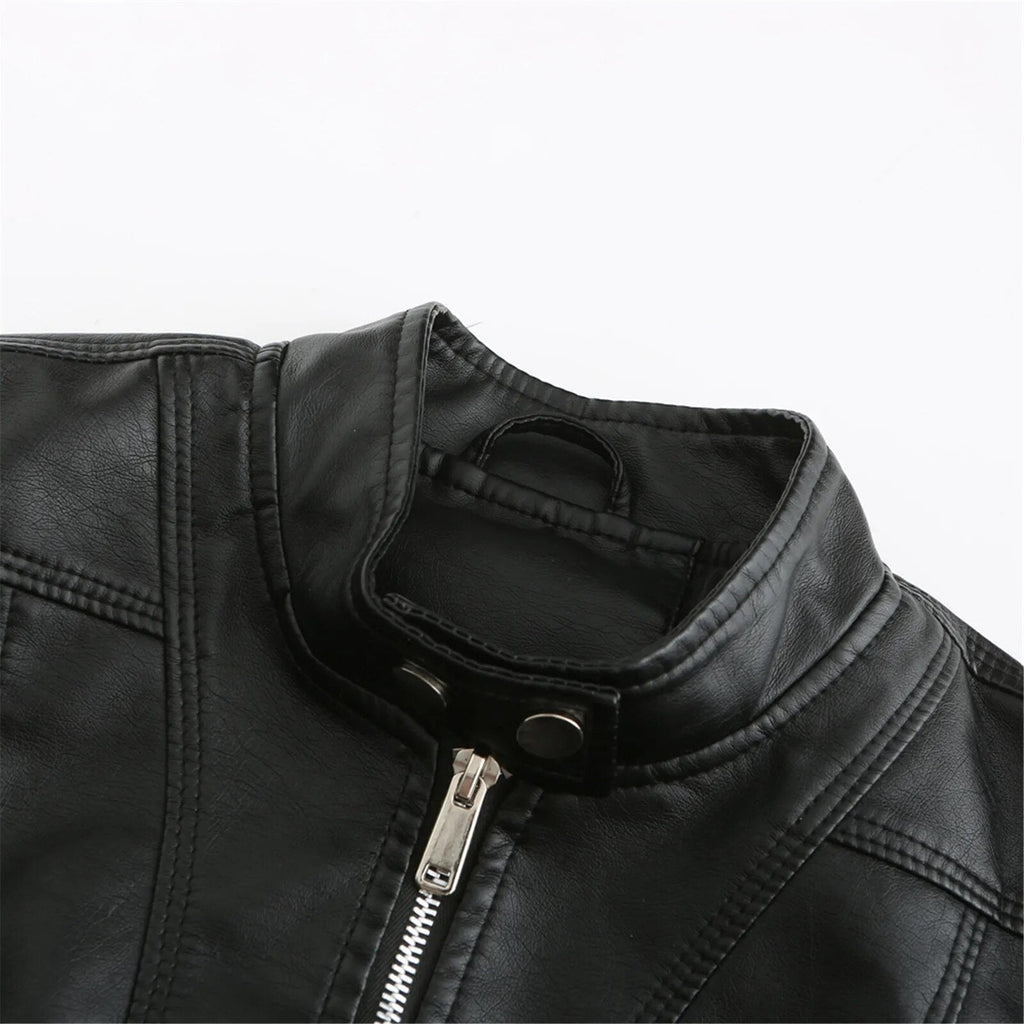 Women's Faux Leather Moto Jacket – Retro Zip-Up Biker Jacket
