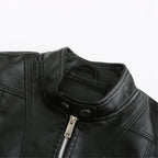 Women's Faux Leather Moto Jacket – Retro Zip-Up Biker Jacket