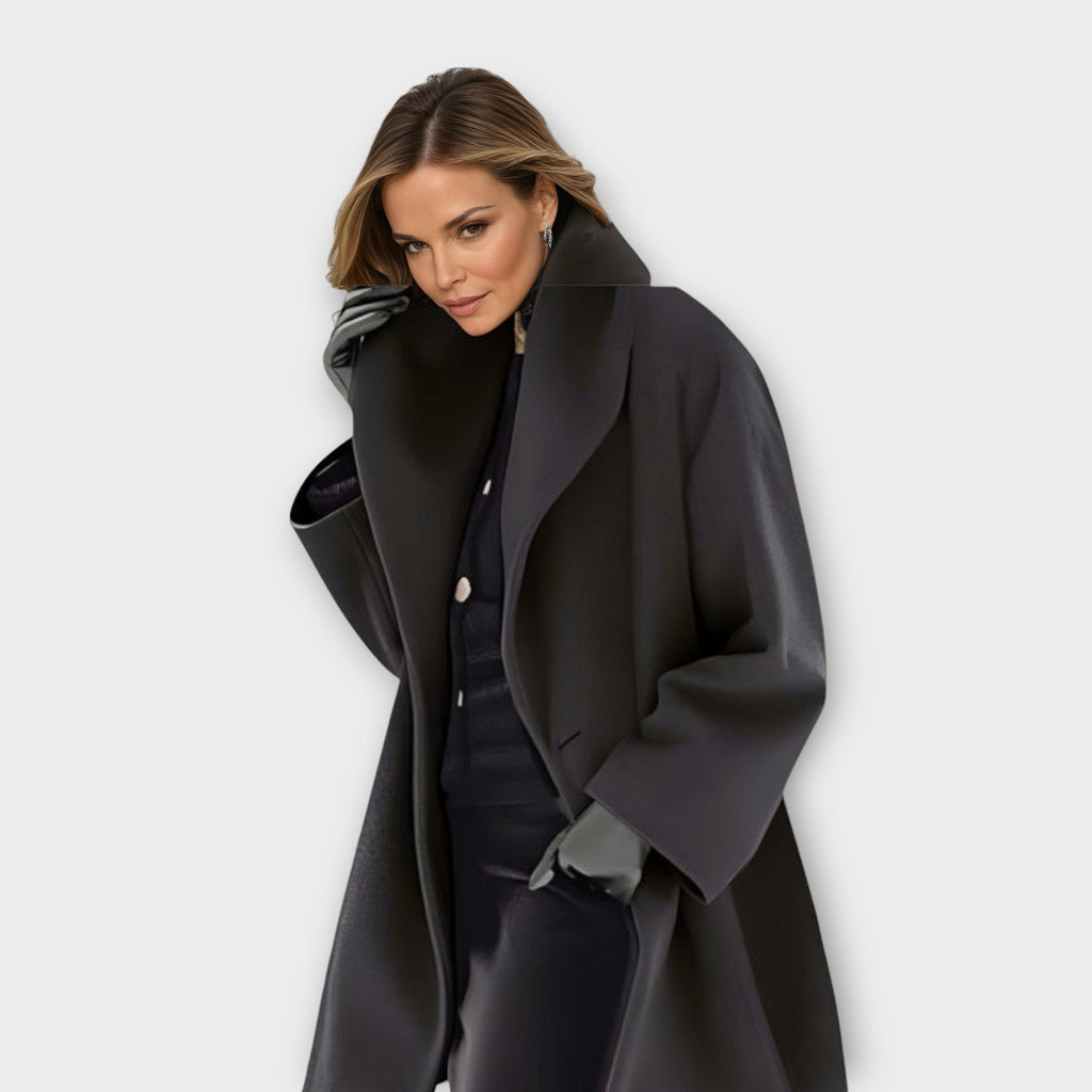 Women's Stand Collar Long Coat – Oversized Button Front Winter Overcoat