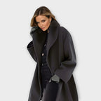 Women's Stand Collar Long Coat – Oversized Button Front Winter Overcoat