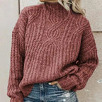 Women's High Neck Cable Sweater – Relaxed Knit Pullover