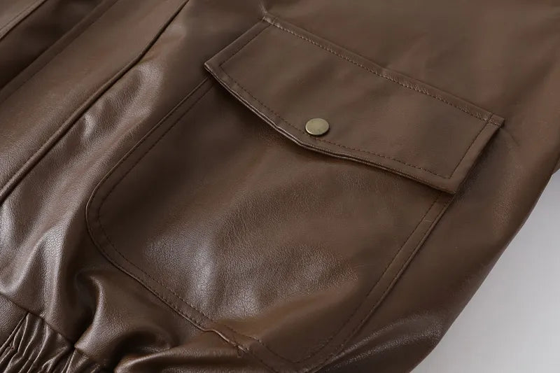 Women's Fleece Lined Faux Leather Jacket – Oversized Winter Jacket