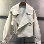 Women's Cropped Biker Jacket – Retro Faux Leather Moto Jacket