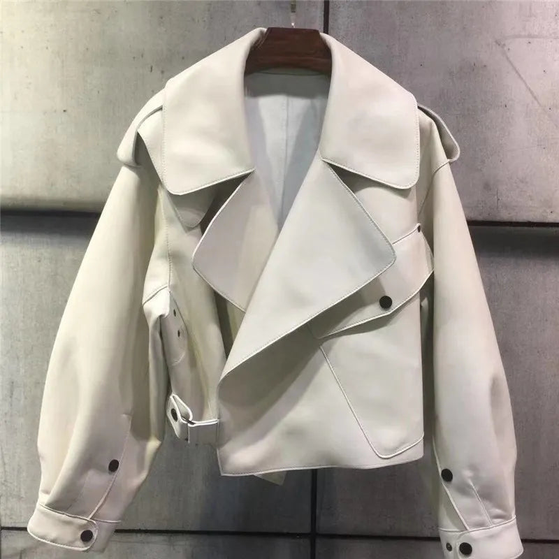 Women's Cropped Biker Jacket – Retro Faux Leather Moto Jacket
