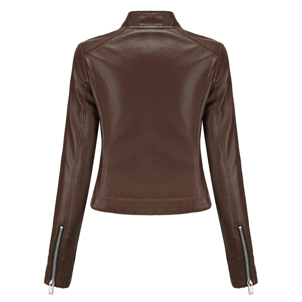 Women's Faux Leather Moto Jacket – Retro Zip-Up Biker Jacket