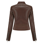 Women's Faux Leather Moto Jacket – Retro Zip-Up Biker Jacket
