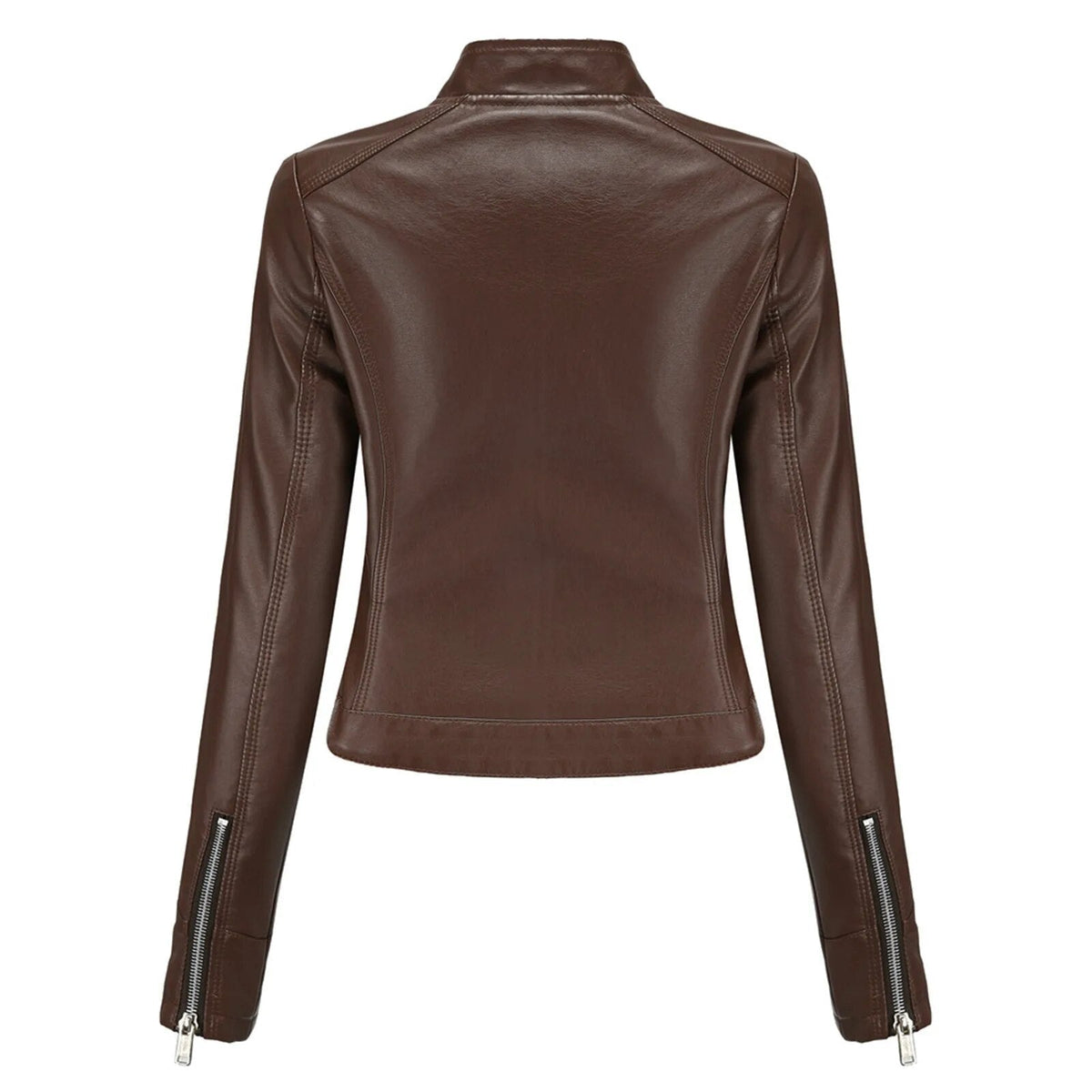 Women's Faux Leather Moto Jacket – Retro Zip-Up Biker Jacket