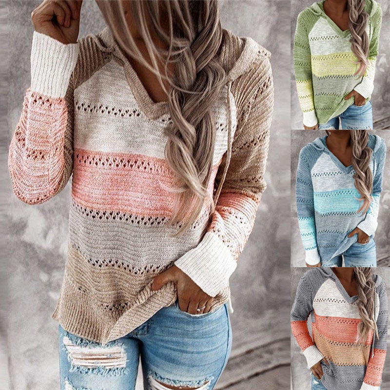 Women's Patchwork Pullover Hoodie – Relaxed Long Sleeve Hoodie