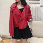 Women's Cropped Biker Jacket – Retro Faux Leather Moto Jacket