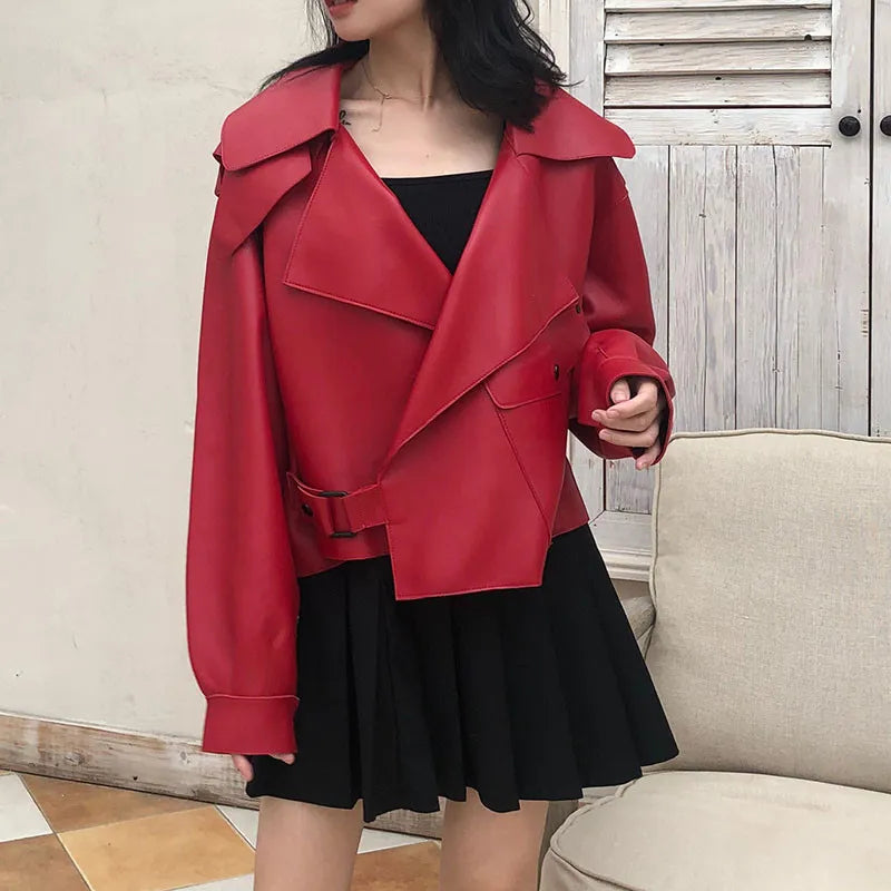 Women's Cropped Biker Jacket – Retro Faux Leather Moto Jacket