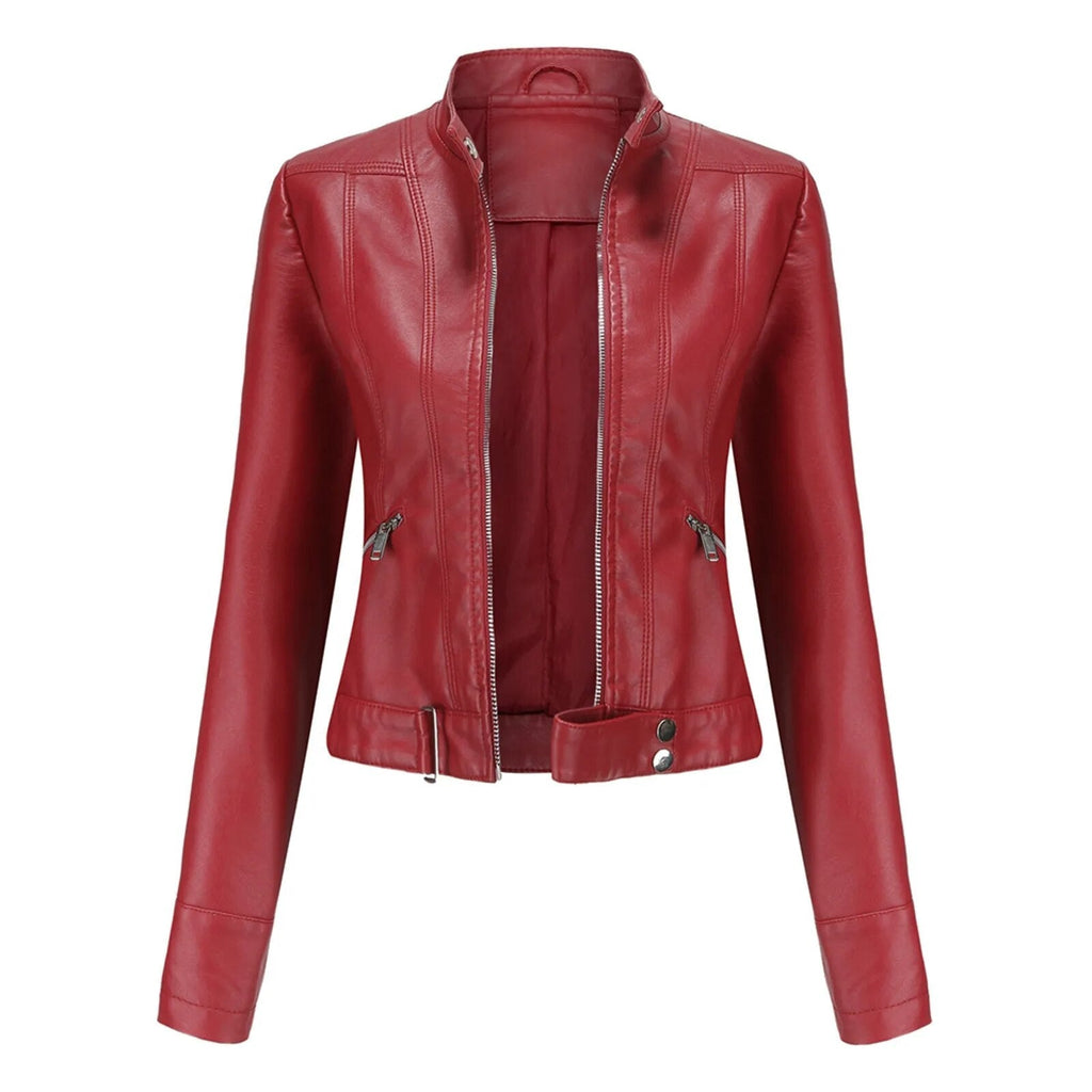 Women's Faux Leather Moto Jacket – Retro Zip-Up Biker Jacket