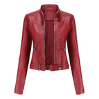 Women's Faux Leather Moto Jacket – Retro Zip-Up Biker Jacket