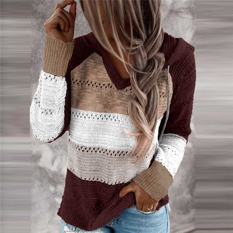 Women's Patchwork Pullover Hoodie – Relaxed Long Sleeve Hoodie