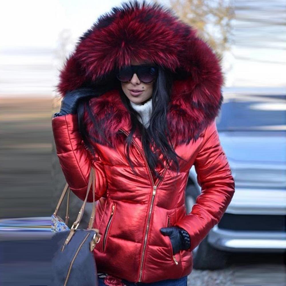 Women's Hooded Puffer Coat – Faux Fur Trim Insulated Winter Jacket