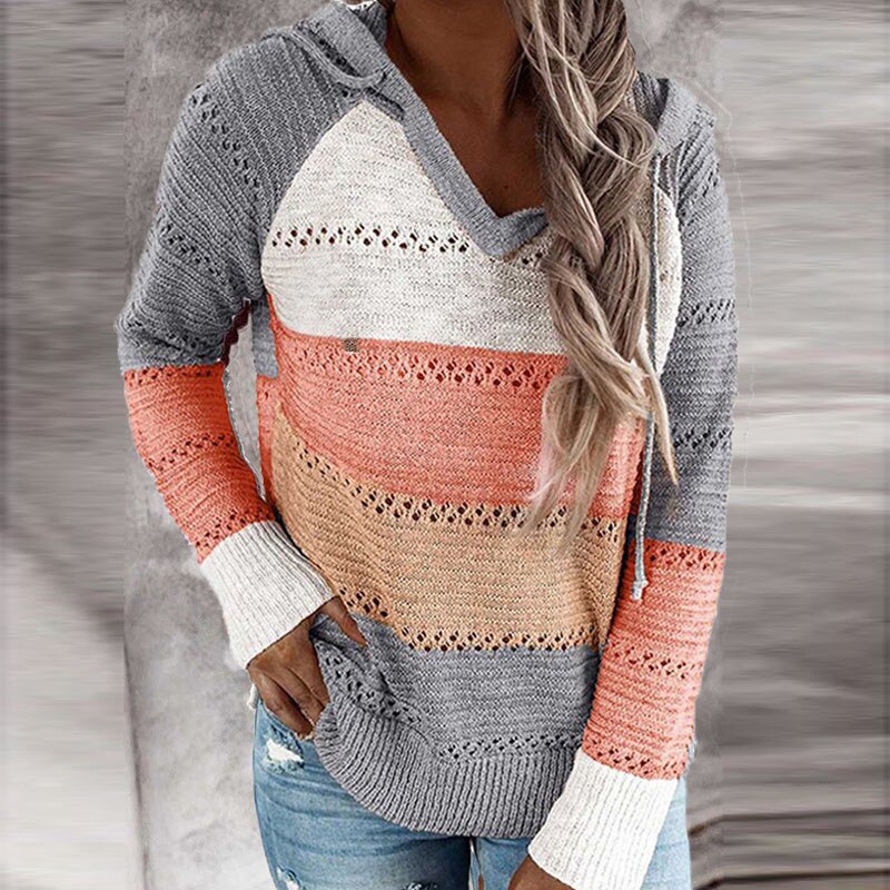 Women's Patchwork Pullover Hoodie – Relaxed Long Sleeve Hoodie