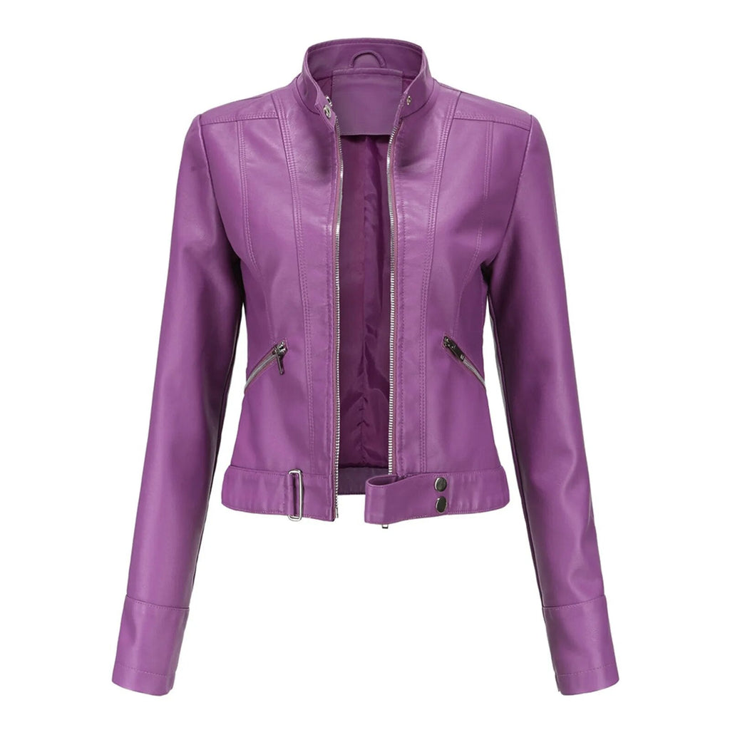 Women's Faux Leather Moto Jacket – Retro Zip-Up Biker Jacket