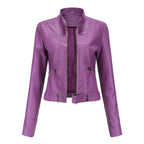 Women's Faux Leather Moto Jacket – Retro Zip-Up Biker Jacket