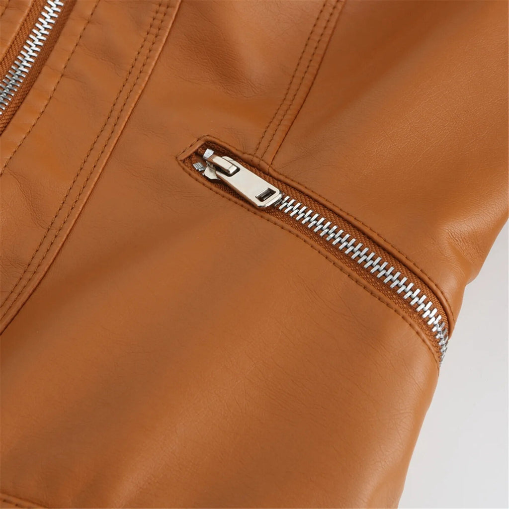 Women's Faux Leather Moto Jacket – Retro Zip-Up Biker Jacket