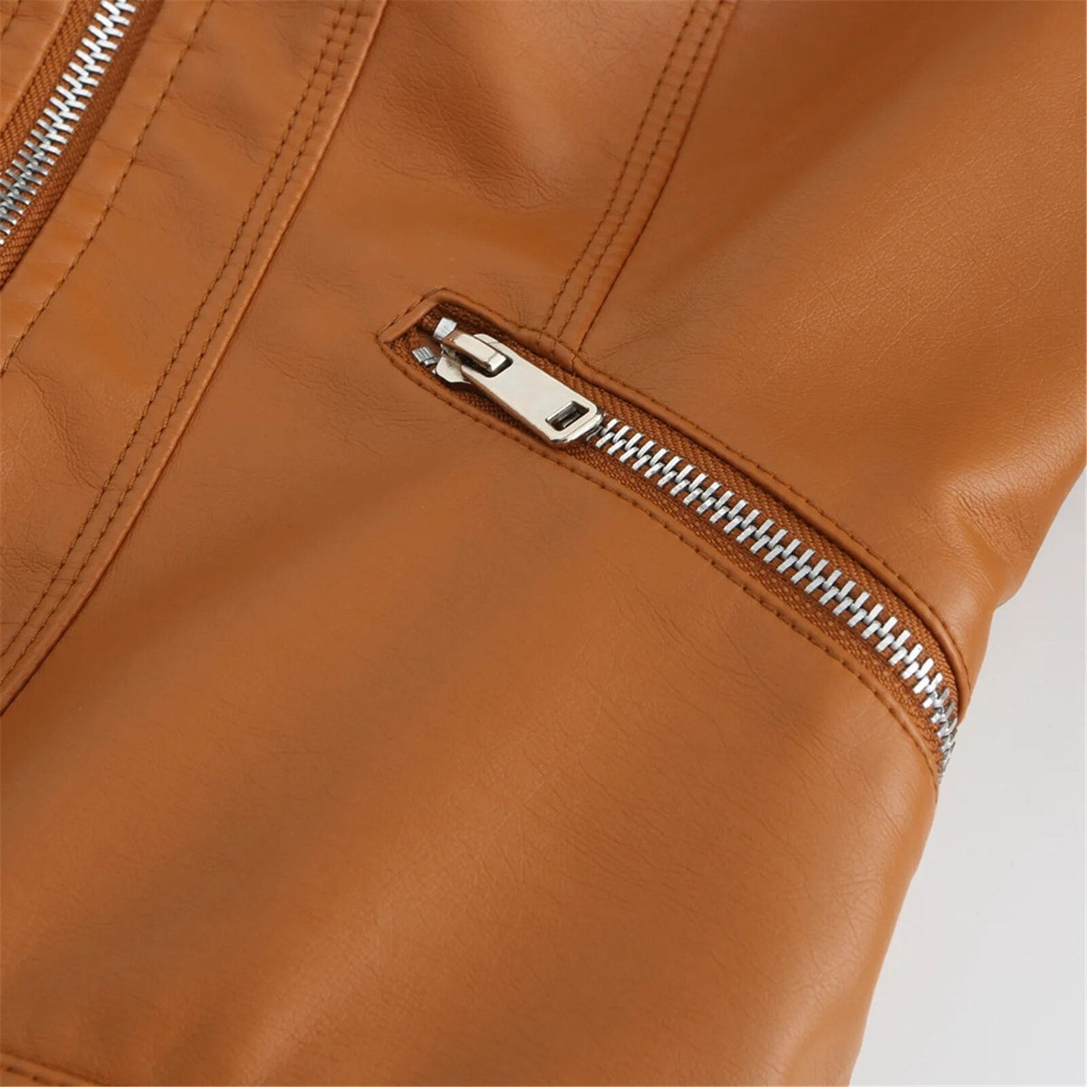Women's Faux Leather Moto Jacket – Retro Zip-Up Biker Jacket