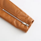 Women's Faux Leather Moto Jacket – Retro Zip-Up Biker Jacket