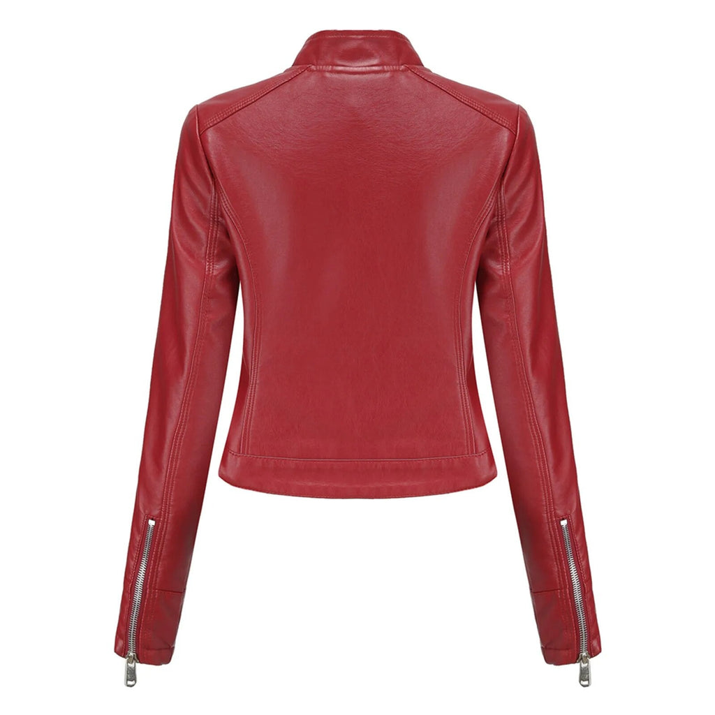 Women's Faux Leather Moto Jacket – Retro Zip-Up Biker Jacket