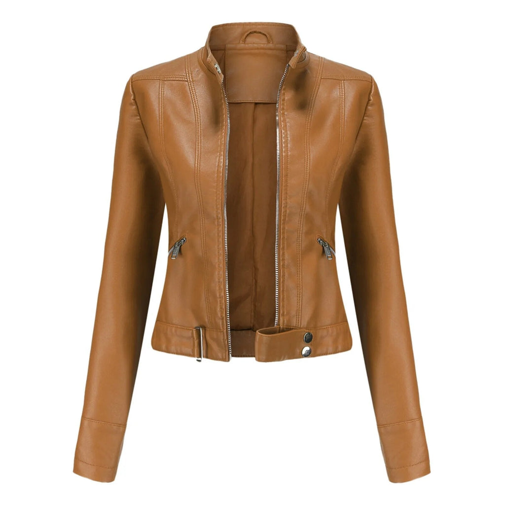 Women's Faux Leather Moto Jacket – Retro Zip-Up Biker Jacket