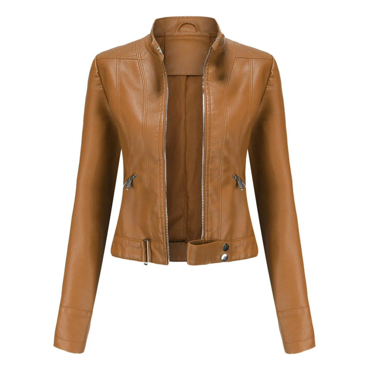 Women's Faux Leather Moto Jacket – Retro Zip-Up Biker Jacket
