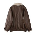 Women's Fleece Lined Faux Leather Jacket – Oversized Winter Jacket