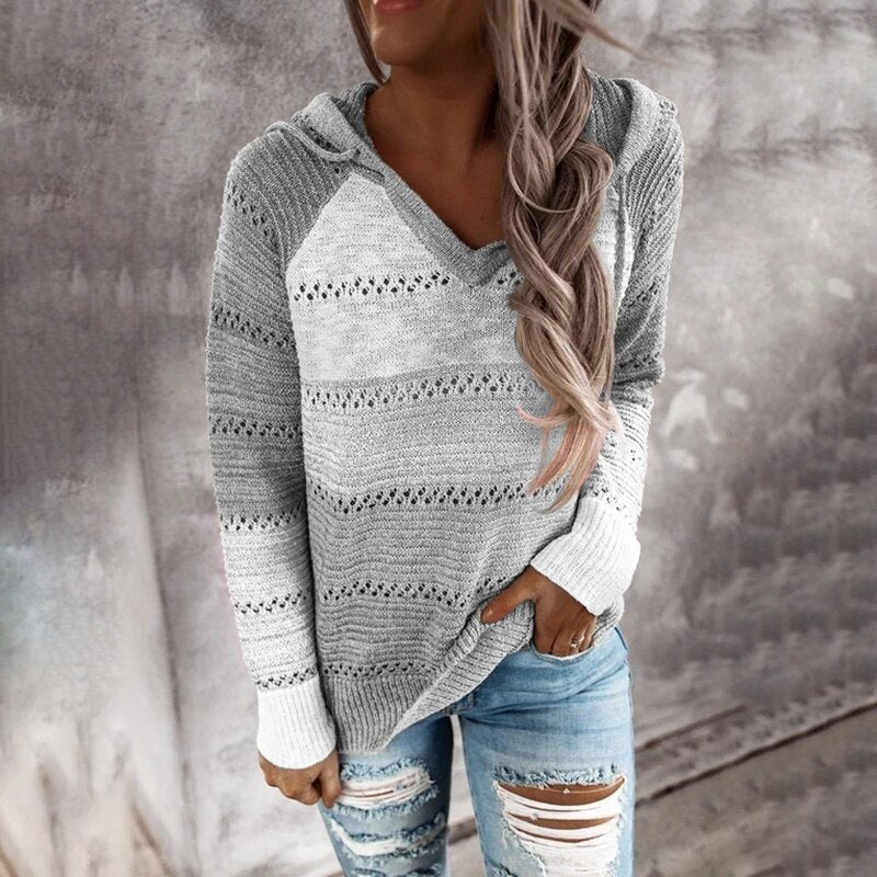 Women's Patchwork Pullover Hoodie – Relaxed Long Sleeve Hoodie