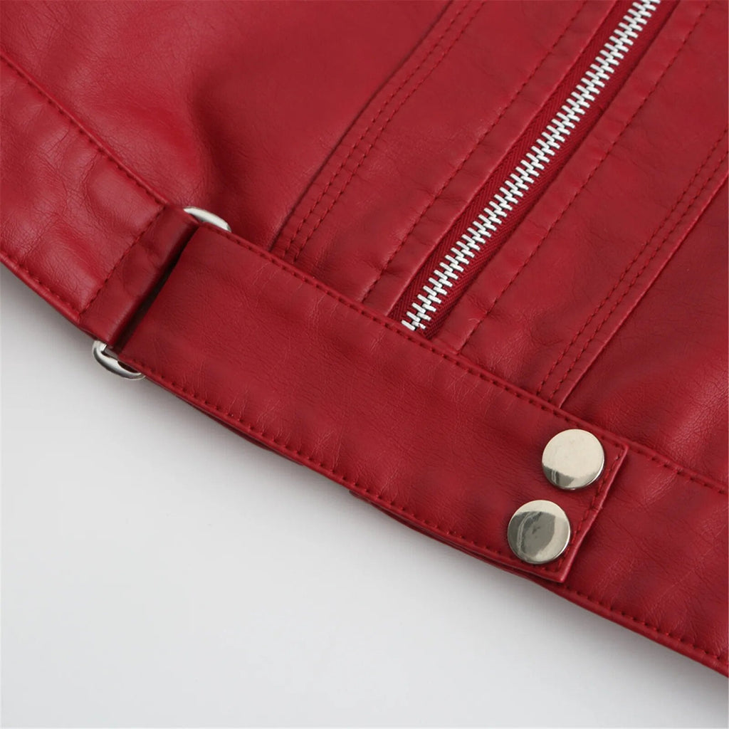 Women's Faux Leather Moto Jacket – Retro Zip-Up Biker Jacket