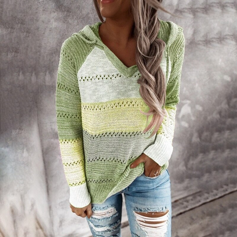 Women's Patchwork Pullover Hoodie – Relaxed Long Sleeve Hoodie