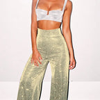 Women's Sparkly High Waist Wide Leg Pants – Glitter Evening Party Trousers