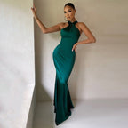 Women's Halter Neck Gala Dress – Draped Formal Evening Dress