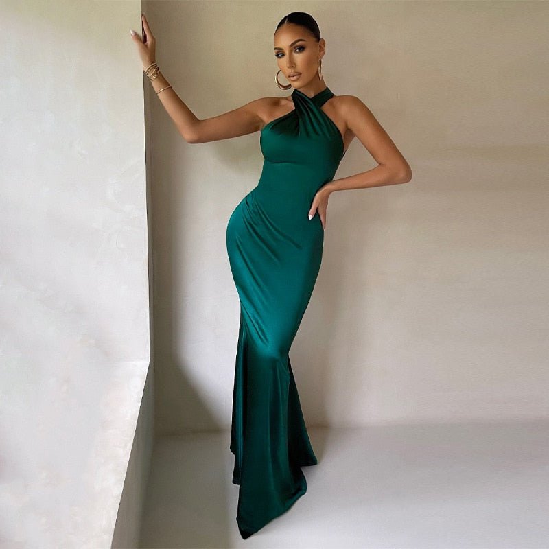 Women's Halter Neck Gala Dress – Draped Formal Evening Dress