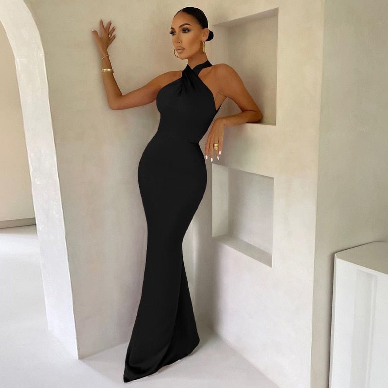 Women's Halter Neck Gala Dress – Draped Formal Evening Dress