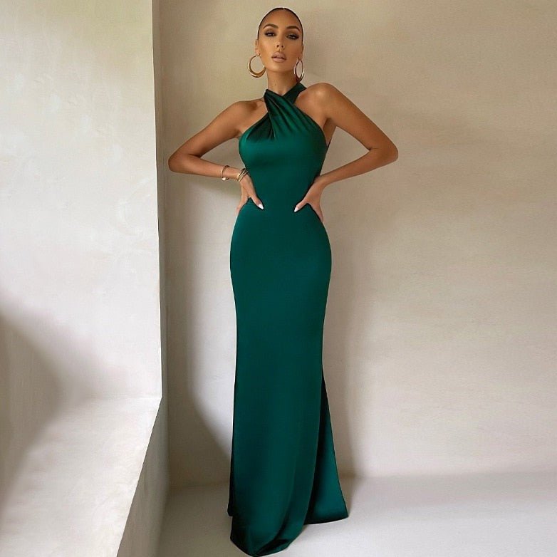 Women's Halter Neck Gala Dress – Draped Formal Evening Dress