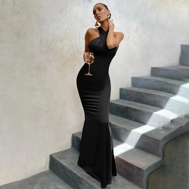 Women's Halter Neck Gala Dress – Draped Formal Evening Dress