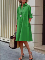 Women's Collared Midi Dress – Button Front Flared Day Dress